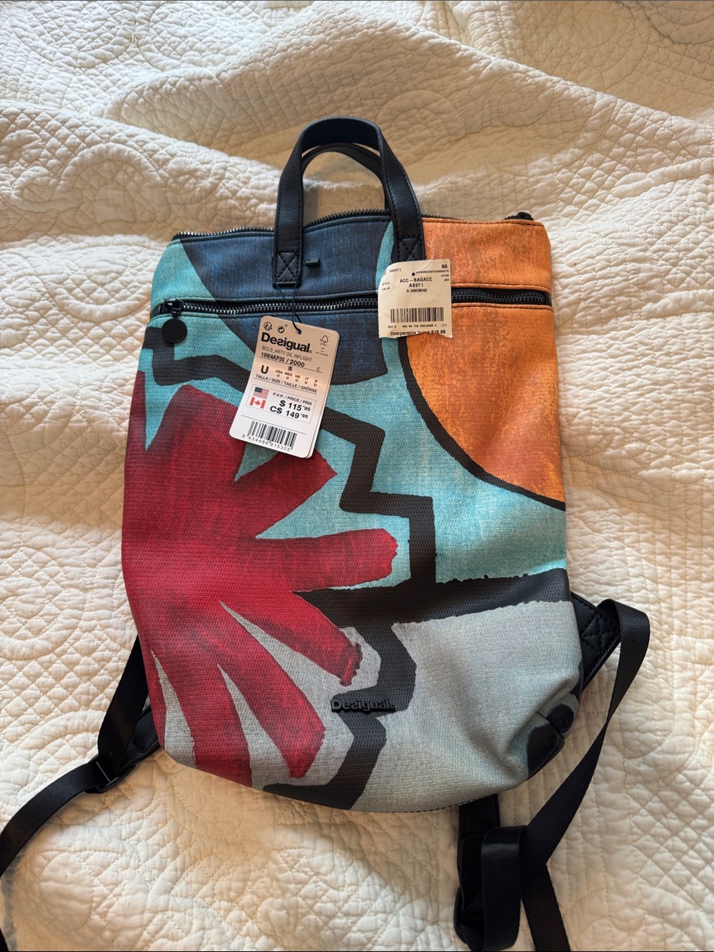 Desigual Red Teal Orange Floral Unique large Backpack